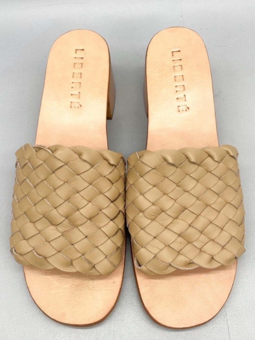 Liderté Woven Leather Slide Sandals in Tan